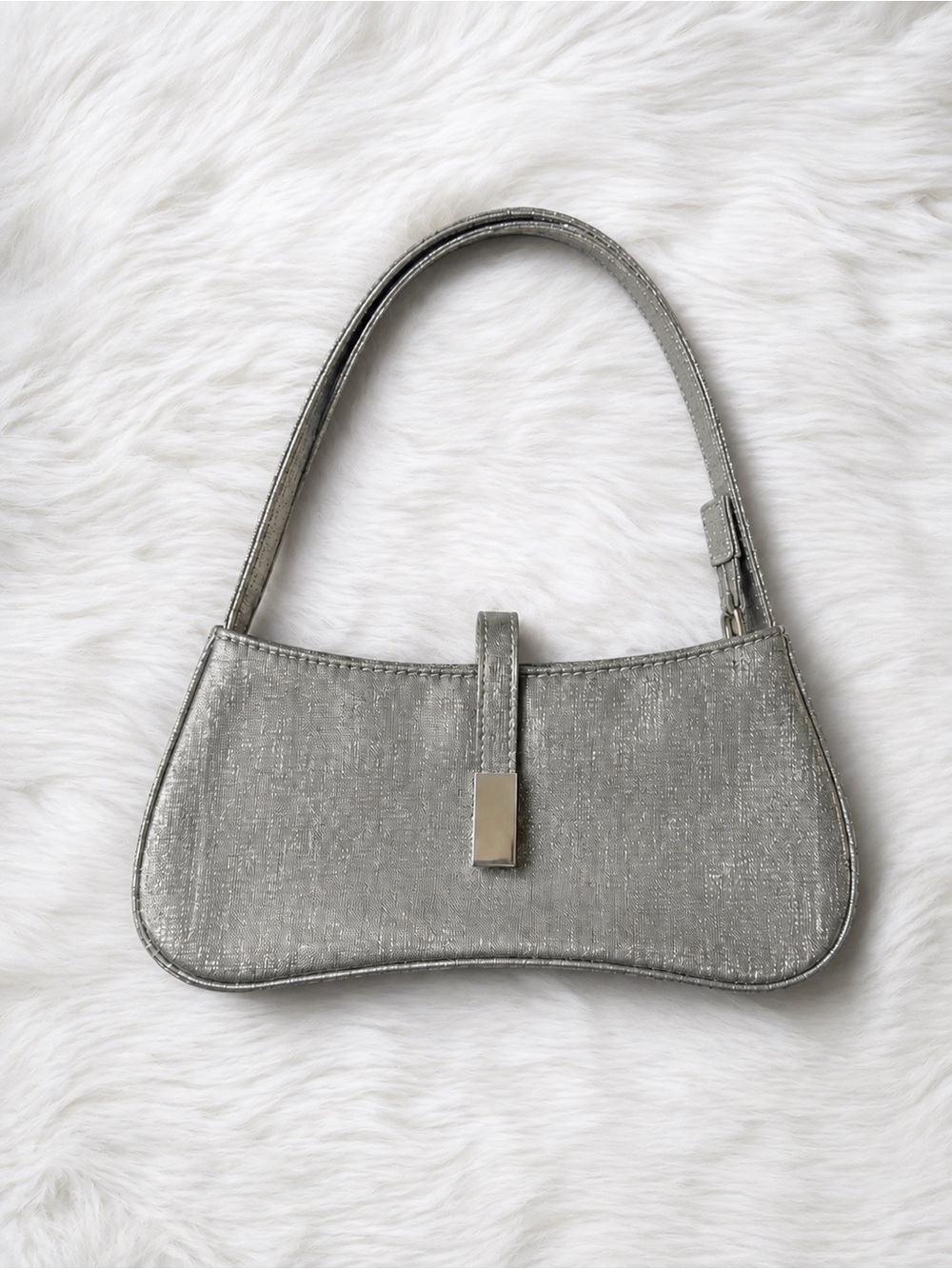 Vintage Fairweather Metallic Charcoal Shoulder Bag Silver Clasp Purse